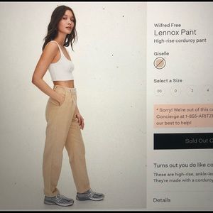 Wilfred Free Lennox Pant- high rise corduroy pant